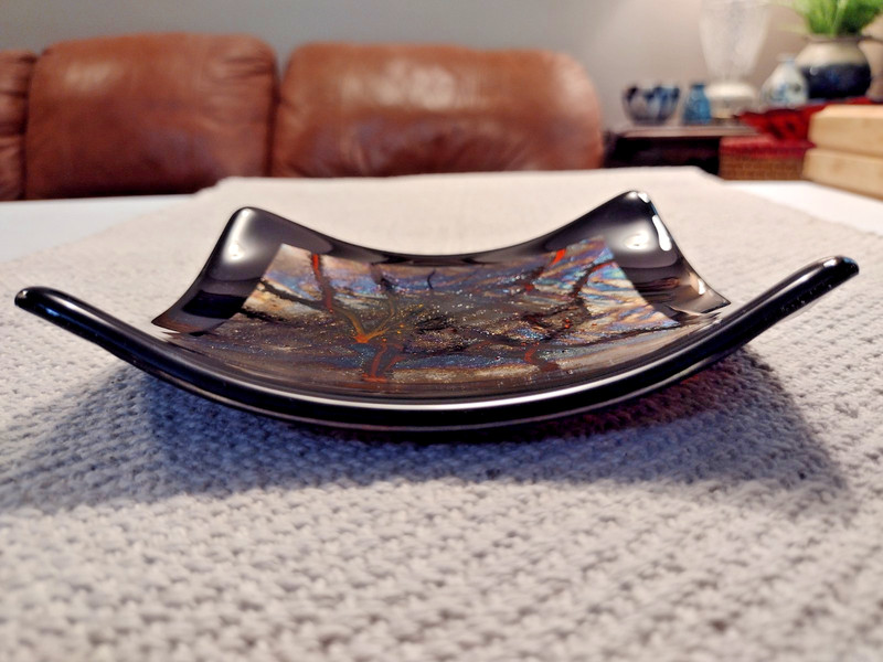 Art Glass Modern Iridescent Fused Decorative Glass 6" X 6" Square Dish gallery