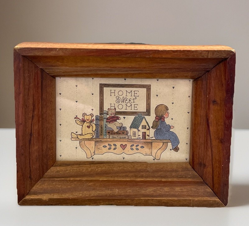 Vtg Mini Wood Framed Picture Box Primitive Country Shelf Sitting Toys 4.5 X 3.25