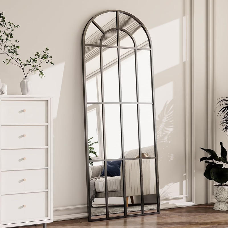 69″x 25″ Arched LONG Windowpane Mirror lifesize Black vintage style