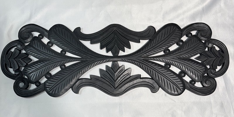 Large Black Carved Wall Panel Plaque Architectural Scroll Decor 36” x 12” gallery