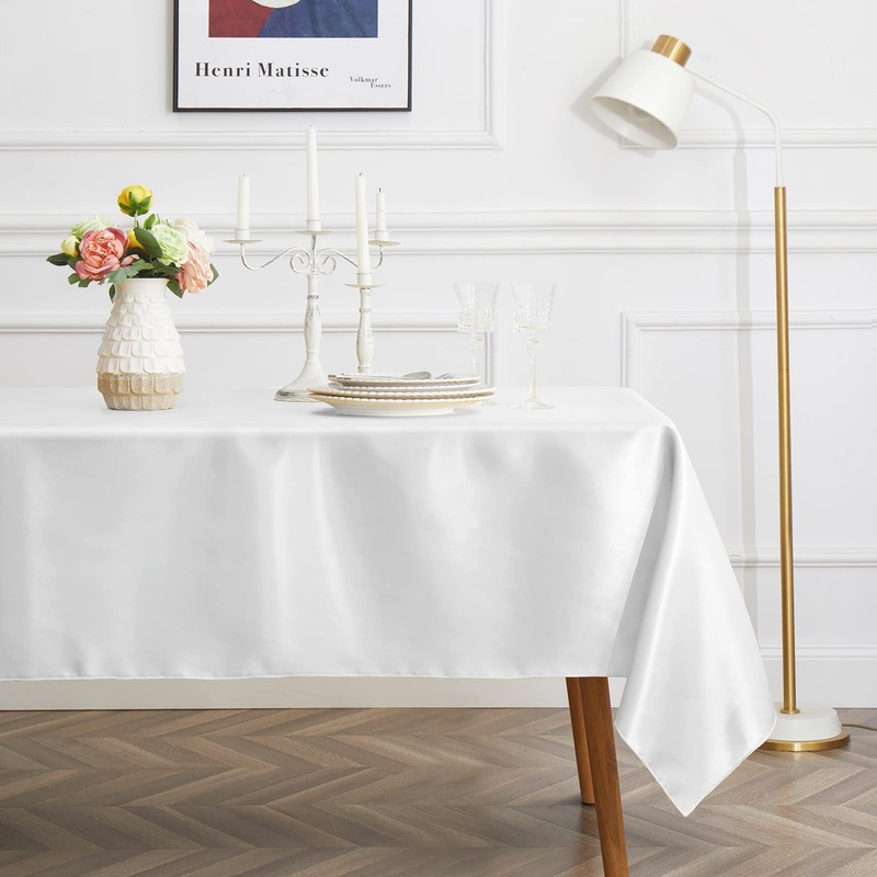 4 Pack White Satin Tablecloth, 58 x 102 Inches Polyester Tablecloth Rectangul... gallery