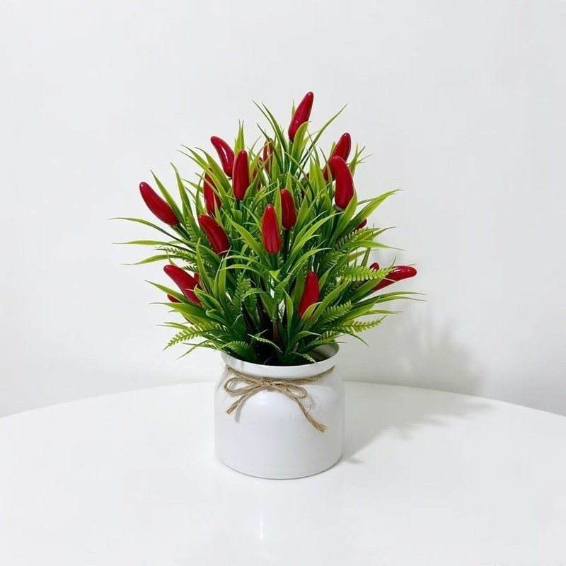 24 PCS Artificial Fruit Bonsai Tree with Hemp Rope Pot for Home Desk Decor gallery