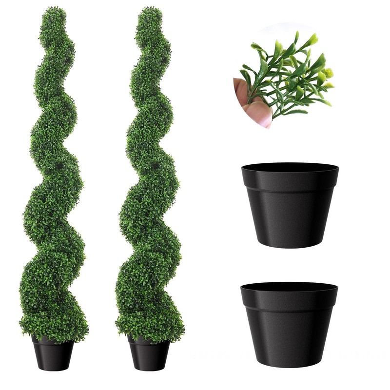 2PCS 5FT Artificial Boxwood Spiral Topiary Trees Rust-Resistant Faux Green Plan