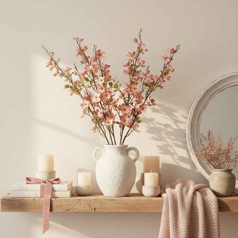 Two Tone Pink Dogwood Stems Ombre Wax Flower Faux Floral Pink Decor 24 Inch gallery