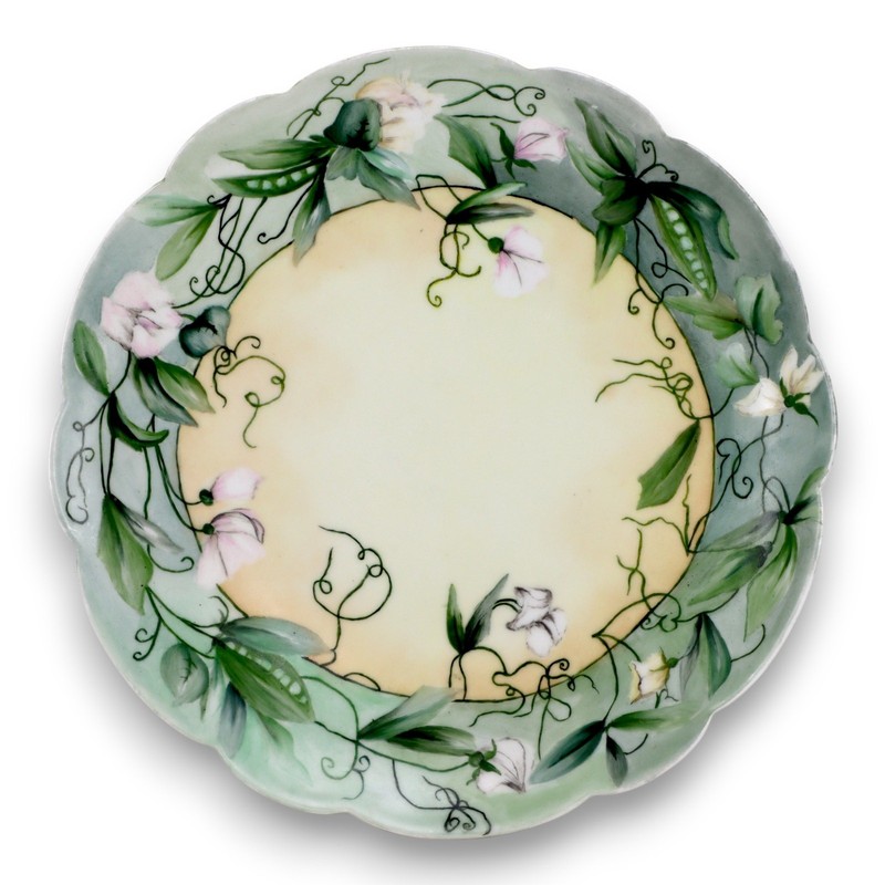 T&V Limoges Hand Painted Sweet Pea 12 1/2″ Cabinet Plate Antique c1900