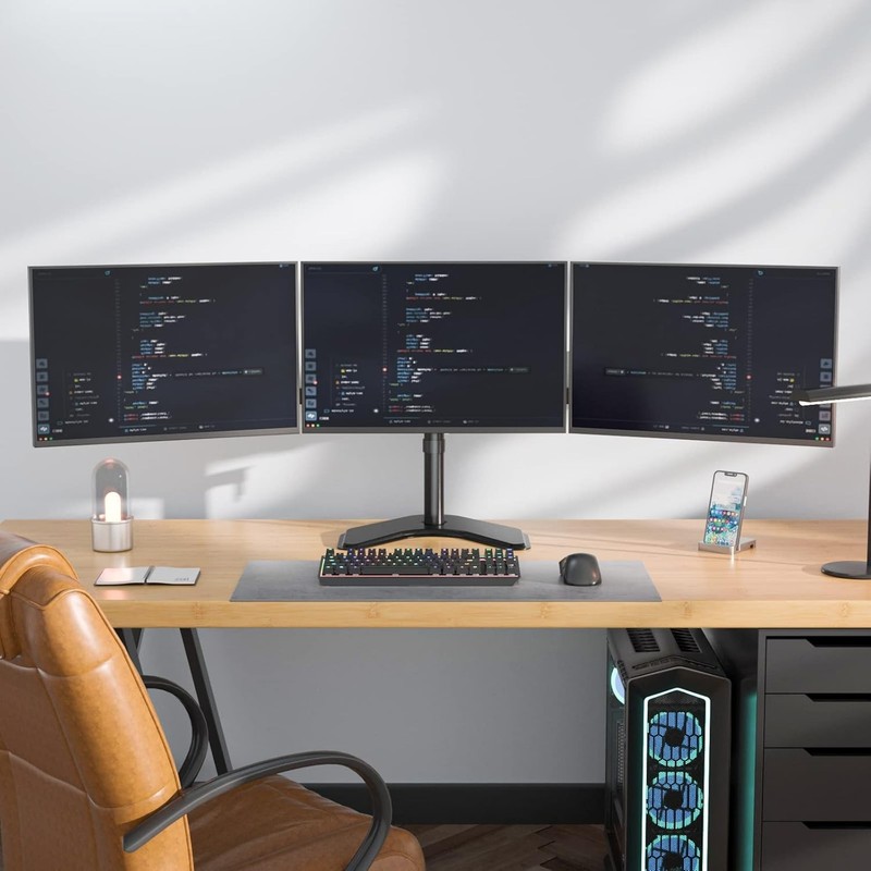 Triple Monitor Stand, Free Standing Three LCD Monitor Fully Adjustable Desk Moun gallery