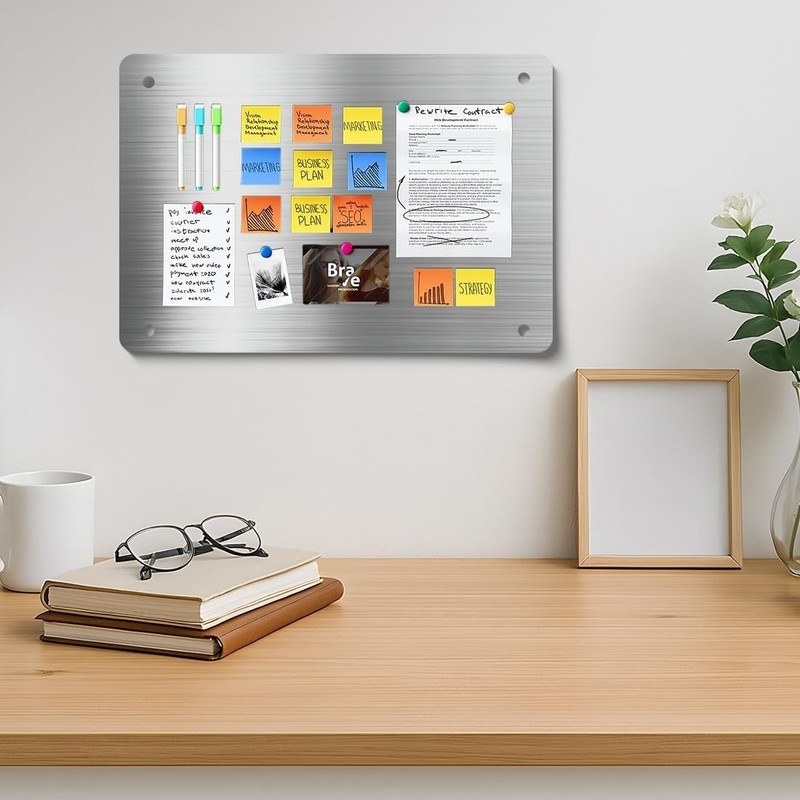 Versatile Iron Alloy Magnetic Bulletin Board 12.5" x 8.6" - Easy Installation gallery