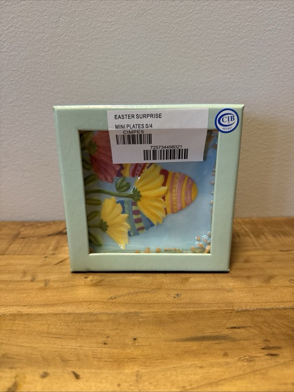 MWW Market EASTER SURPRISE 4.5″ Square Mini Plate Set 4P Spring Chick Egg Flower