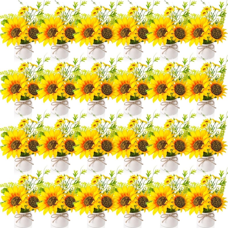 24 Pcs Sunflower Potted Plants Rustic Summer Spring Kitchen Wedding Table