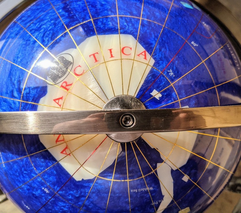 Collector Edition! 14" Blue Pearl Swirl Gemstone globe w/ Tripod Zinc Alloy Std gallery
