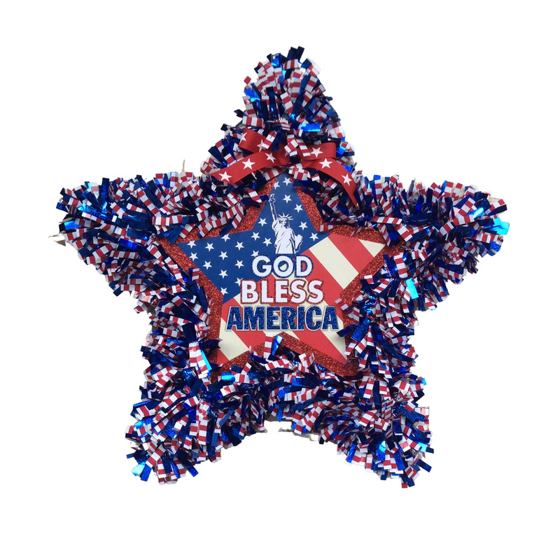 AGD Patriotic Decor – God Bless America TInsel Star Wreath