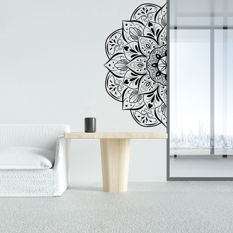 Boho Half Mandala Peel & Stick Wall Decal – Big Indian Flower Wall Sticker, M…