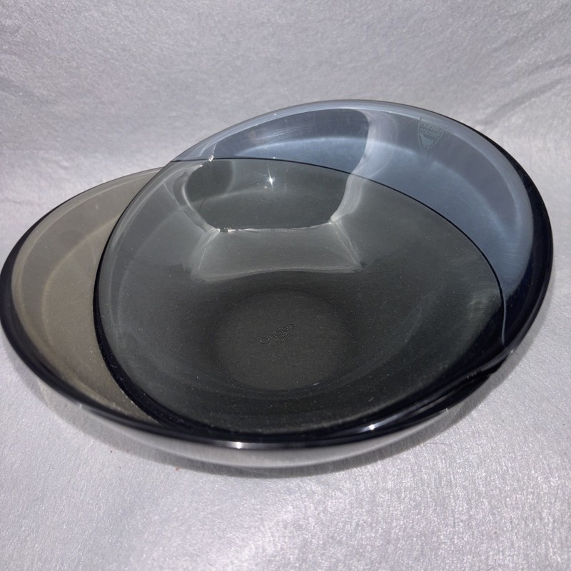 Orrefors Sweden Smokey Quartz Mingle Duo Glass Bowl By Lena Bergstrom 7 Inch EUC gallery