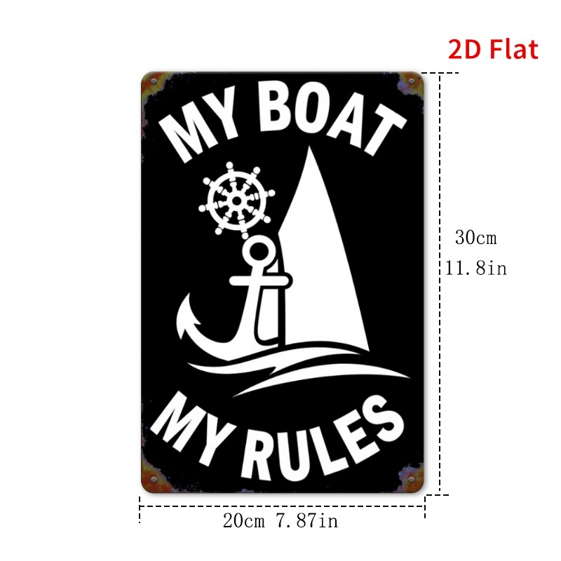 Nautical Metal Sign My Boat My Rules Vintage Anchor Ship Wheel Hanging Decor gallery