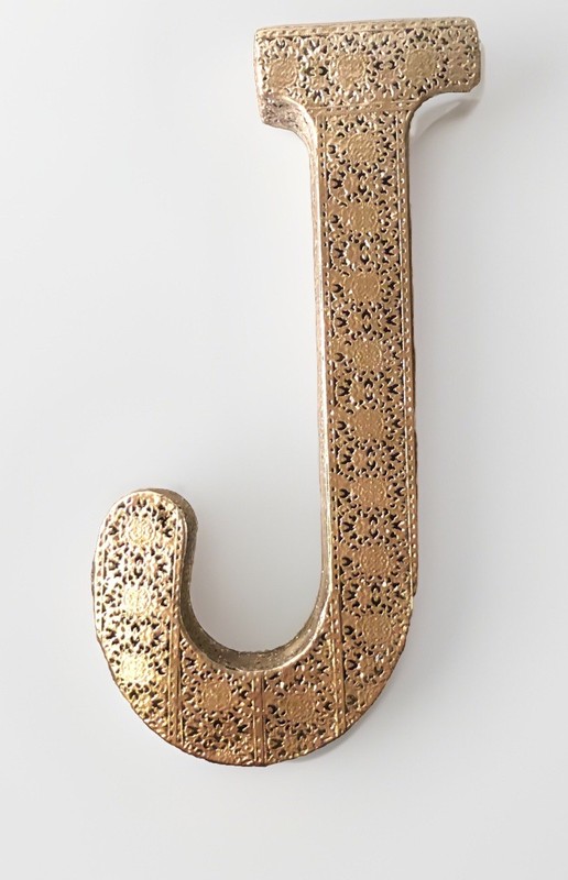Home Decor 3-Dimensional 16” Letter “J” Intricate Filigree-Style Gold Finish