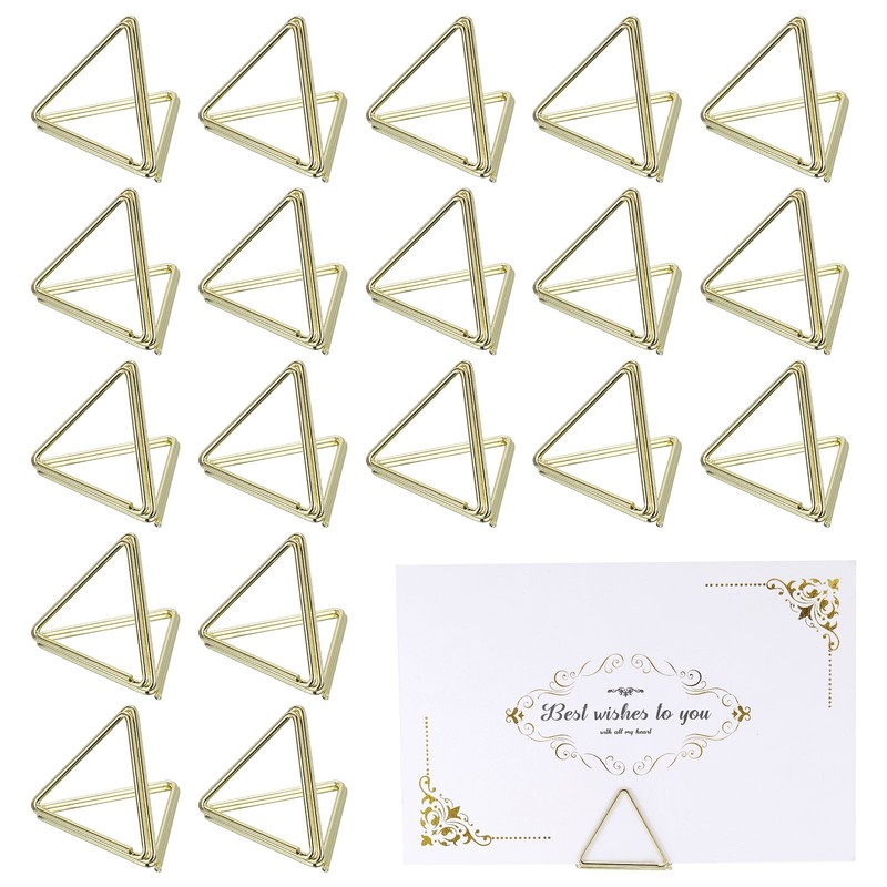 20 Pcs Mini Place Card Holders, Triangle Table Number Holders (1.1×1.3″ Gold)