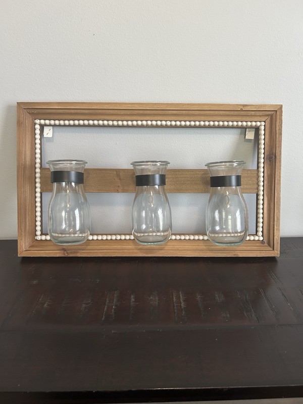 Farm House Rustic Wall Plaque With Three Clear Jars