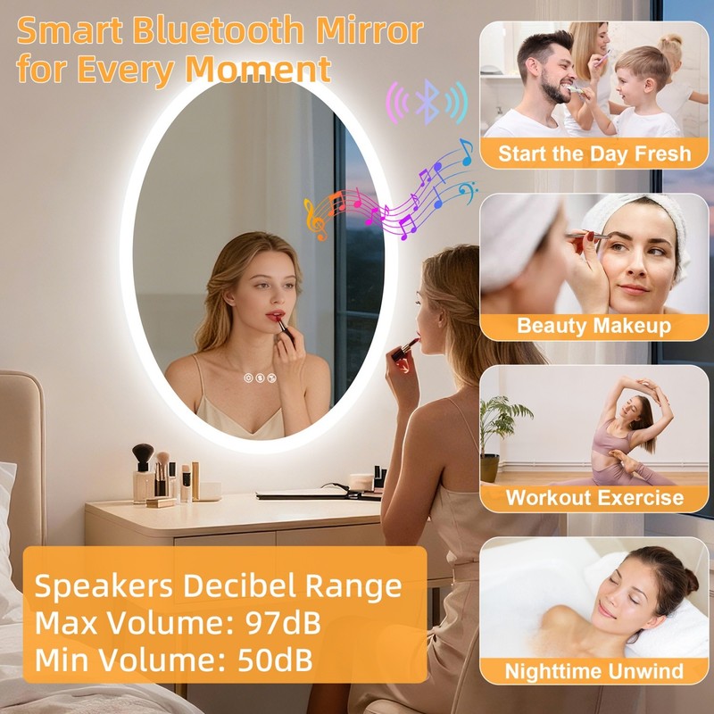 Oval LED Bathroom Bluetooth Mirror Touch Antifog Memory 3 Color Light Adjustable gallery