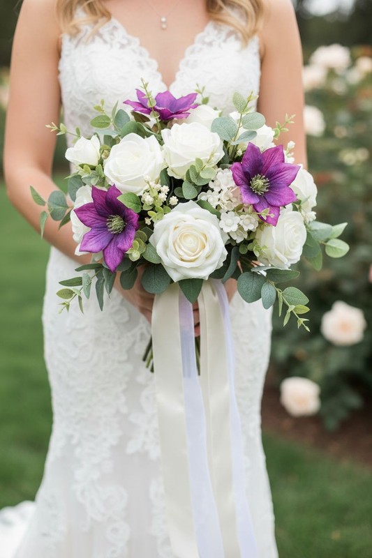 Set of 2 Purple Clematis Stems Faux Flower Branches Floral Decor Cottagecore gallery