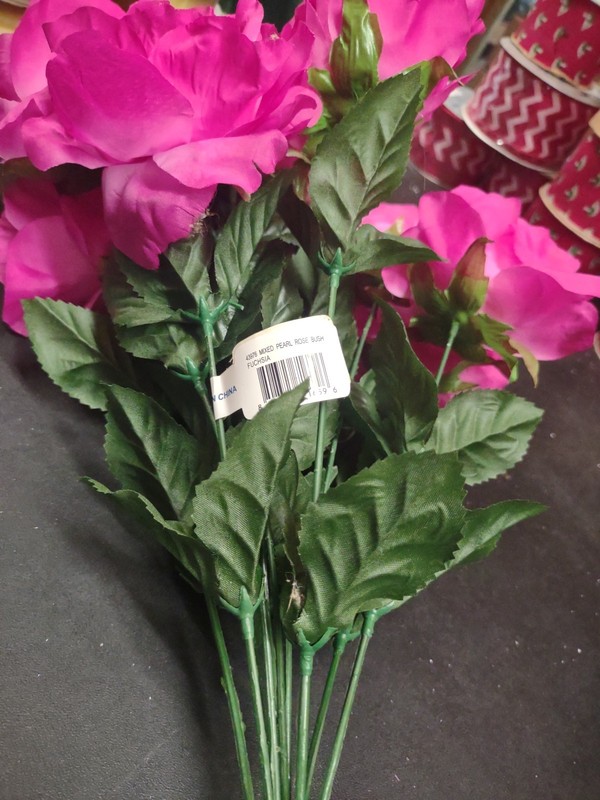 Big Mixed Pearl Rose Bush, Fuchsia Hot Pink Silk, 5" Large Roses, 12 Stems gallery