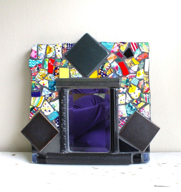 Handmade Tile Mosaic Wall Mirror Outsider Art Naif Craft Gallery Wall Whimsical