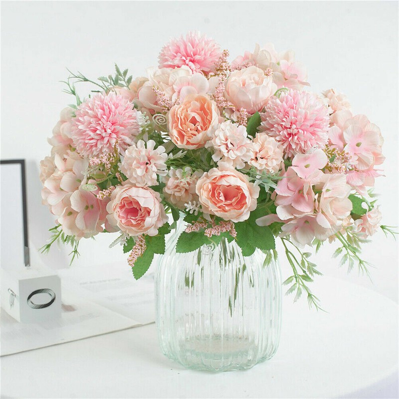 Artificial Flowers Heads Hydrangea Bouquet Silk for Home Party Wedding Decor