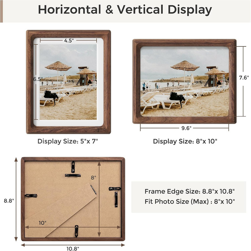 8X10 Picture Frames Natural Walnut,Original Wood Hand Make Crafted Photo Frame w gallery