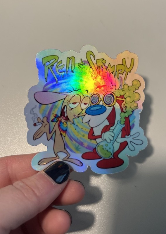 Ren And Stimpy Stoner Humor Waterproof Holographic 3inch Sticker