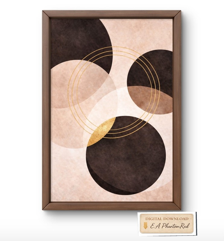 Abstract Wall Art | Modern Neutral Beige Black Gold Design .N.5