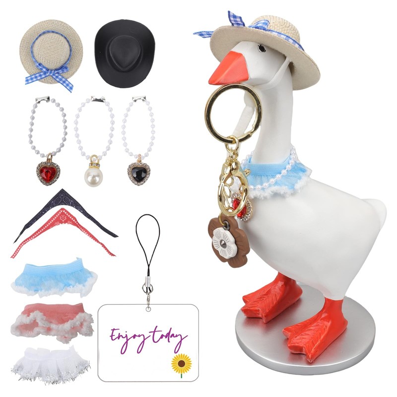 Desk Mini Goose Key Holder 7 inch with 4 set Outfits, Desktop Magnetic small …