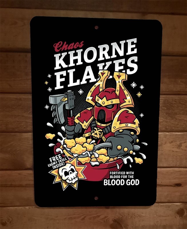 Chaos Khorne Flakes Blood God Corn Cereal Parody 8×12 Metal Wall Sign