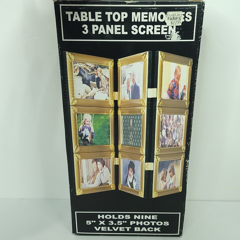 Photo holder 3 Panel Screen 3.5″ x 9″ Holds 9 Gold Finish Desk Table Top NEW