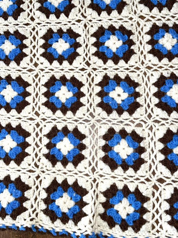 Vintage Original Style Hand Crocheted Granny Square Afghan 55” X 39” gallery