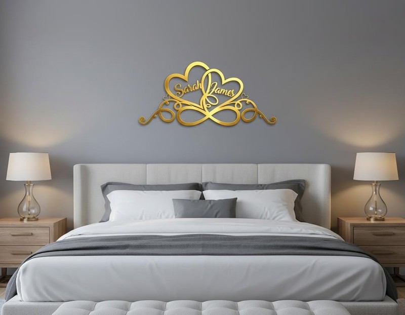 Personalized Metal Wall Art Decor Gold Heart Sign Custom Names Gift For Couples