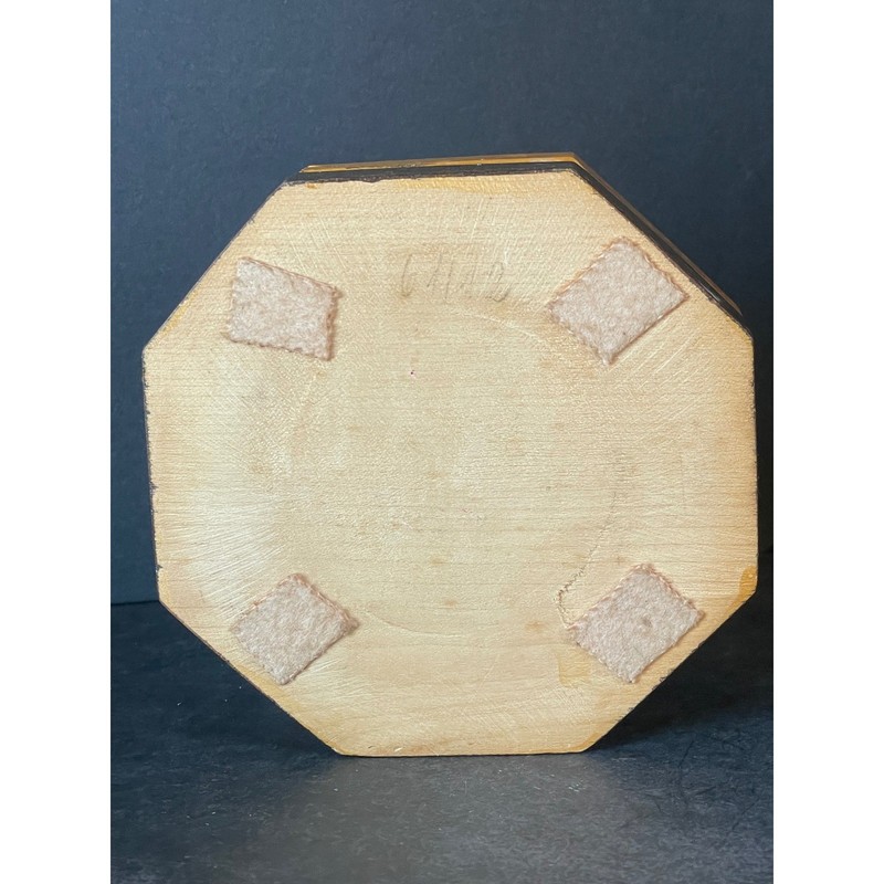 Vintage Hand Painted Floral Wooden Trinket Box Octagonal Hinged Lid Two-Tone gallery