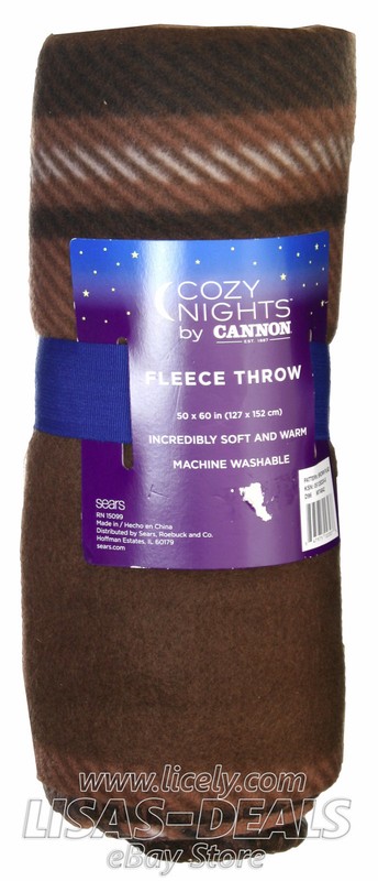 New COZY NIGHTS by Cannon Fleece Throw Blanket 50 x 60 in Brown Plaid