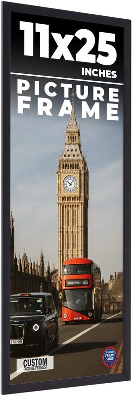 11×25 Frame Black Real Wood Picture Frame Width 0.75 inches | Interior Frame Dep