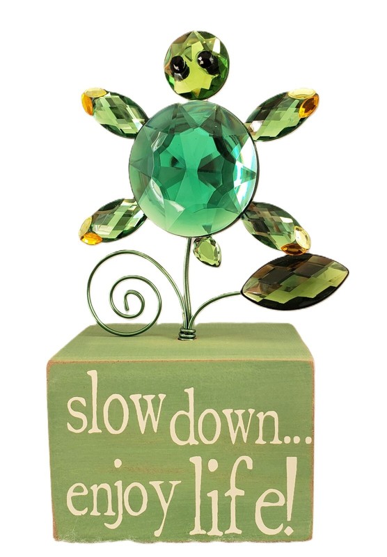 Distressed Wood Block Table Decor Turtle Crab Hummingbird Acrylic Gemstone gallery