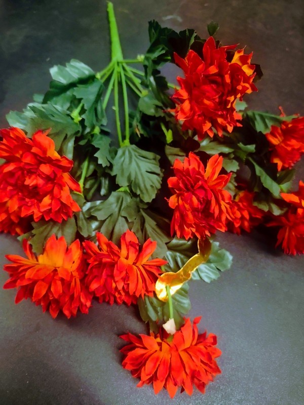 15" Vintage Silk Strawflower Flower Bush with 10 Stems, Autumn Orange gallery