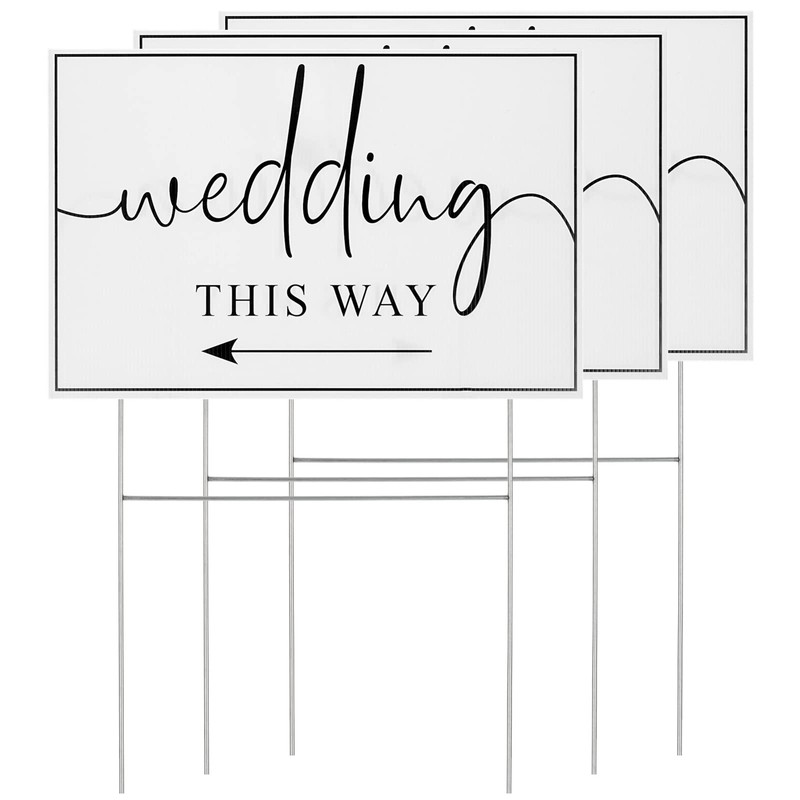 Wedding Direction Signs, 3 Packs Plastic Signs with H Stakes, Double-Sided Pr...