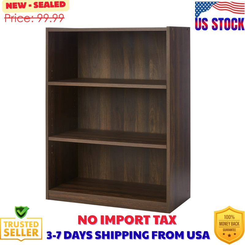 Mainstays 3-Shelf Bookcase 31.65″ Tall with Adjustable Shelves, Canyon Walnut