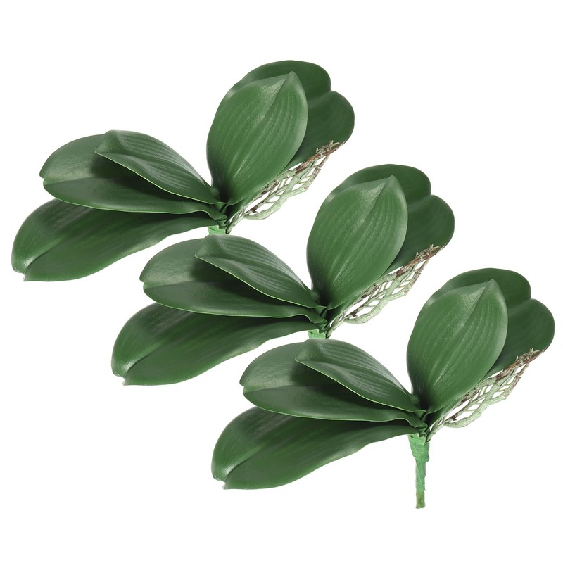 3 Pcs 9.45 Inch Faux Orchid Leaves 5 Petals Artificial Leaf with Stems Home