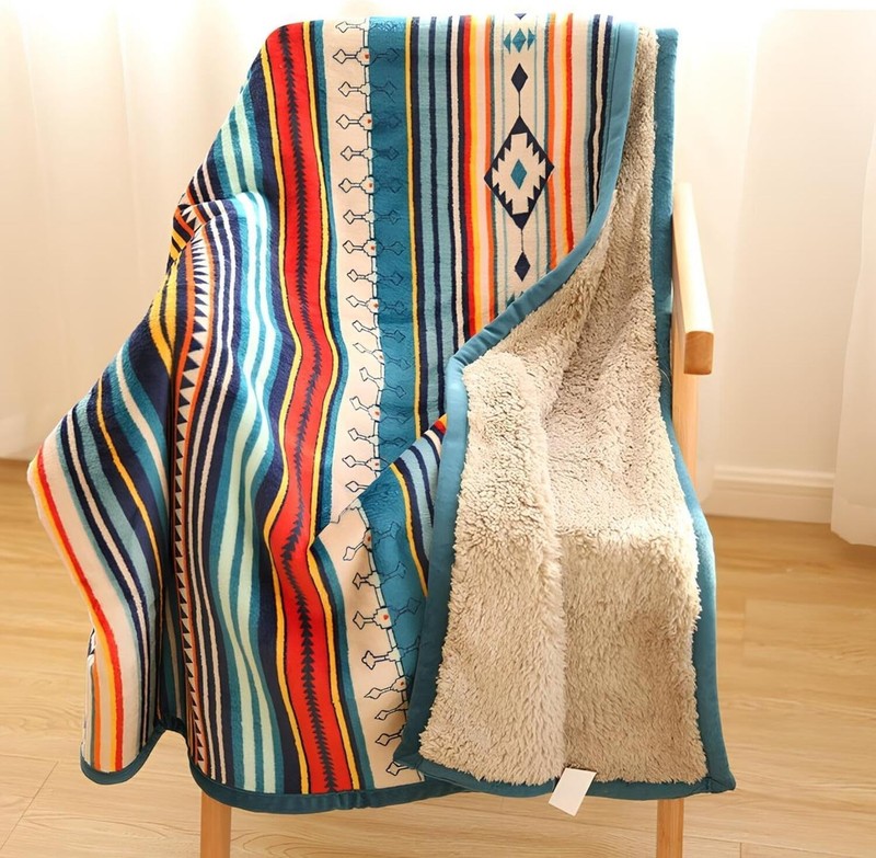 Sherpa Throw Blanket, Super Soft and Cozy Aztec Blanket, M(50 x 60 in) Boho