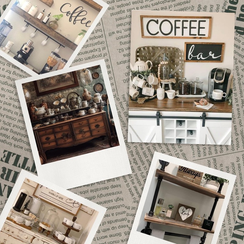 Coffee Tea Cocoa Bar Sign Decor Farmhouse Wall Plaque with Wood Grain Retro Cafe gallery