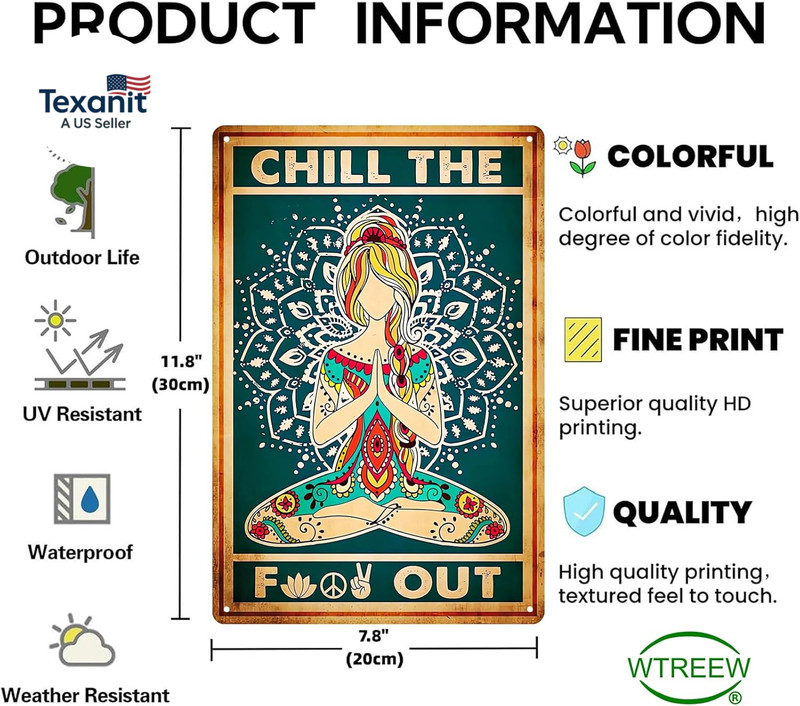 Retro Hippie Decor Wall Art Poster - Chill the Food Out Vintage Peace Sign Yoga gallery