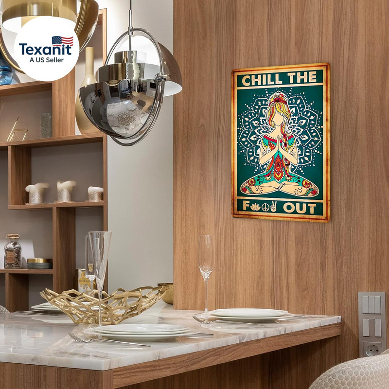 Retro Hippie Decor Wall Art Poster - Chill the Food Out Vintage Peace Sign Yoga gallery