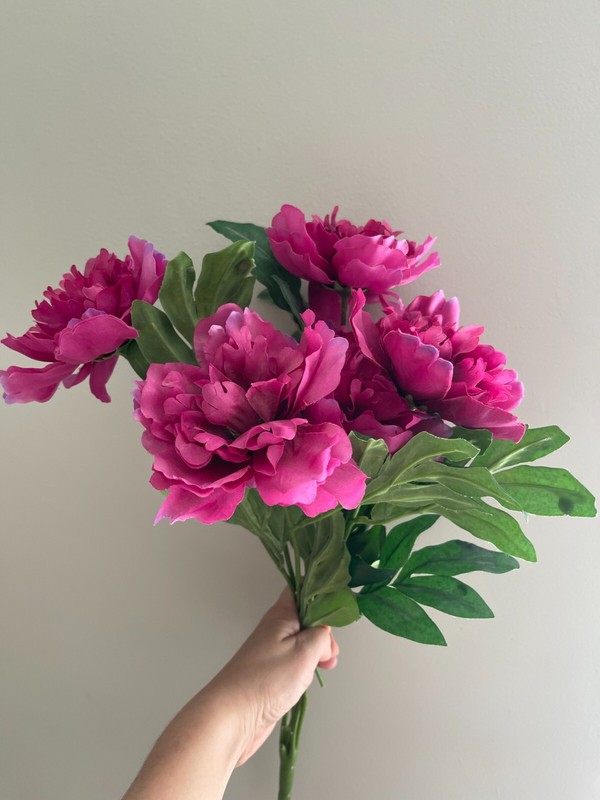 Purple Rose Peony, Faux Silk Floral Spray Bush, Artificial Bouquet, 20" Height gallery