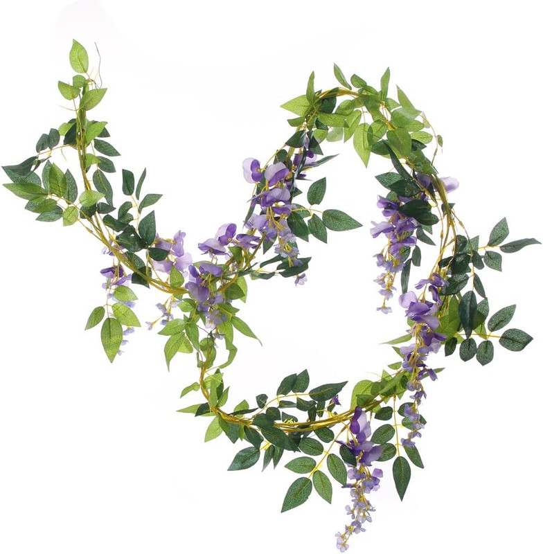 2Pcs 6.6Ft Artificial Flowers Vines Silk Wisteria Artificial Garlands Fake Ha... gallery