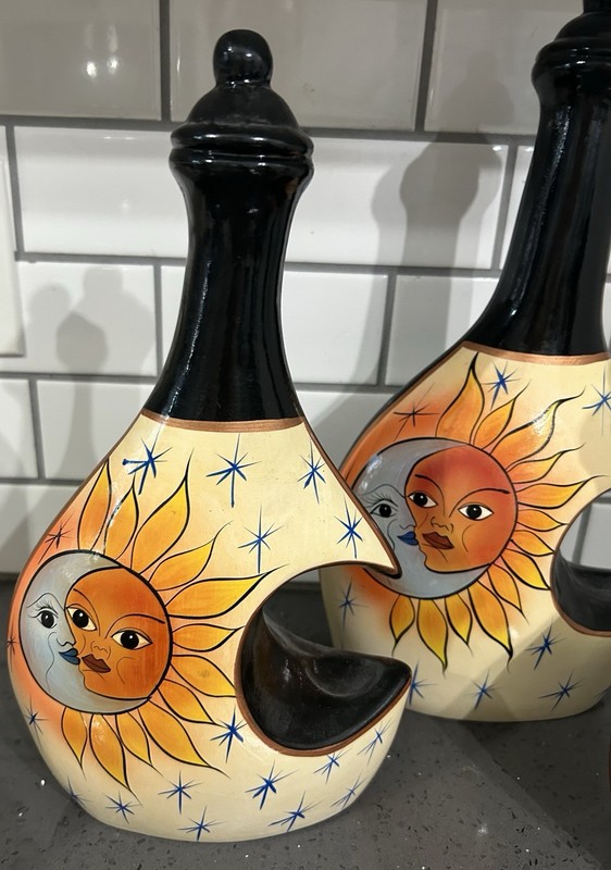 Set of 3 Celestial Sun & Moon Black Yellow Decorative Jars Pitchers Bottles gallery