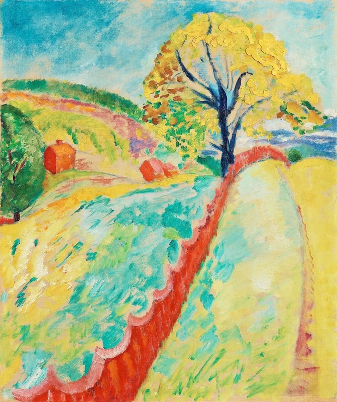 Sigrid Hjerten : The Red Fence, Granna : 1913 : Archival Art Print